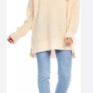 Mud Pie Sweater Pullover Women One Size Beige Knit V-Neck Long Sleeve Casual